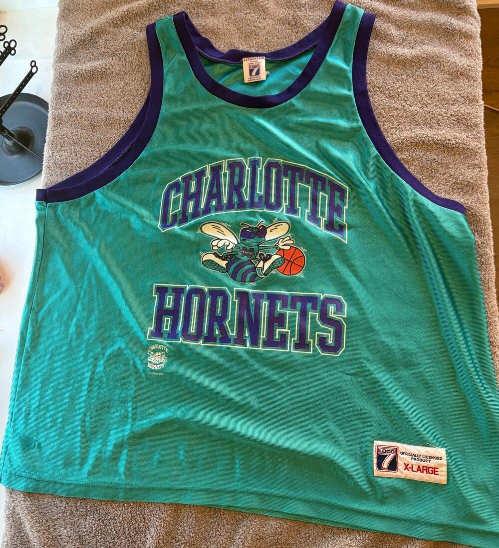 Vintage Charlotte Hornets Practice Jersey Logo 7 1990s NBA Mesh Collectible Rare